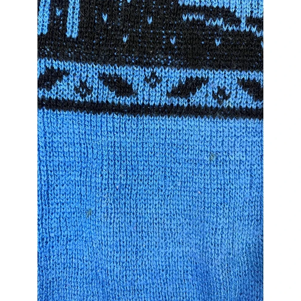 Vintage 80s ALPS Sweater Mens Medium Blue Black Wool Moose Reindeer Ski Nordic